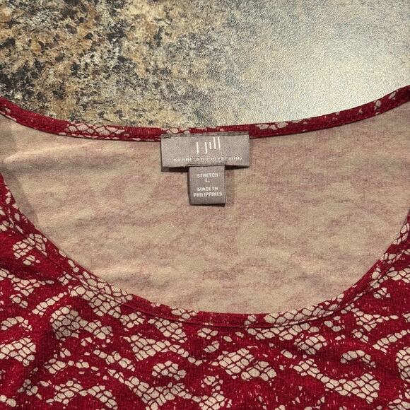J Jill Tunic Top Wearever Collection Boho Cottage Retro Lace Print Red Large - Picture 3 of 6